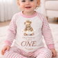 When I Wake Up Personalised pink stripe Birthday Pyjamas Pjs teddy design