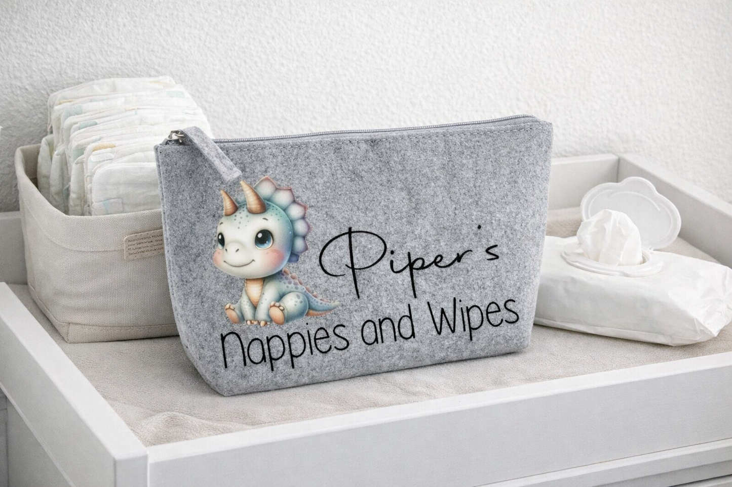 Dino personalised Nappy and Wipes storage bag