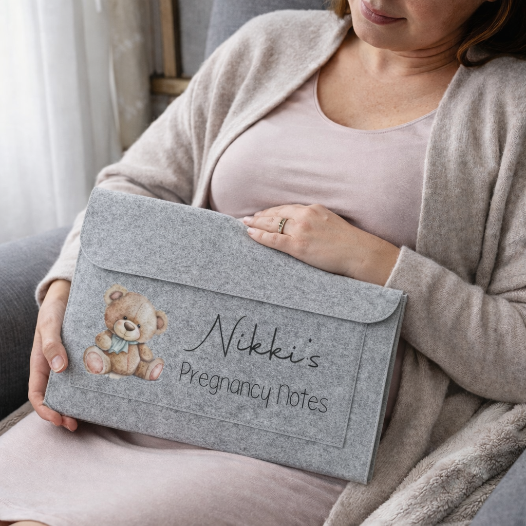 Pregnancy notes folder personalised - blue teddybear design