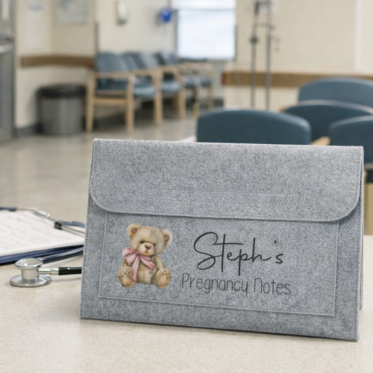 Pregnancy notes folder personalised - Pink Teddybear design