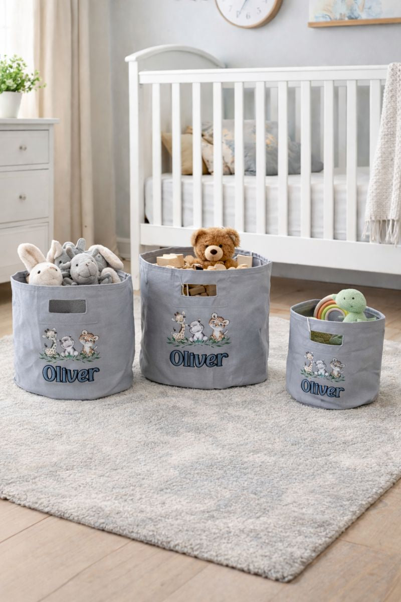 Canvas Storage basket Personalised set of 3 - various colours
