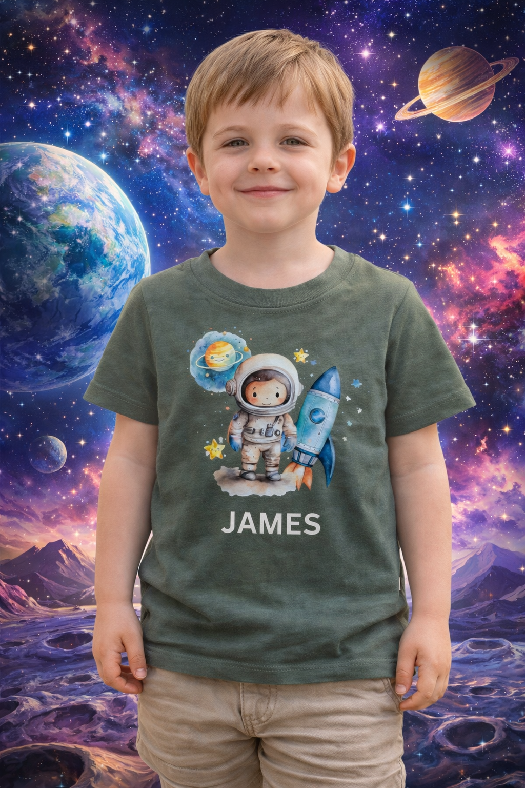 Space Theme Personalised Kids T-Shirt