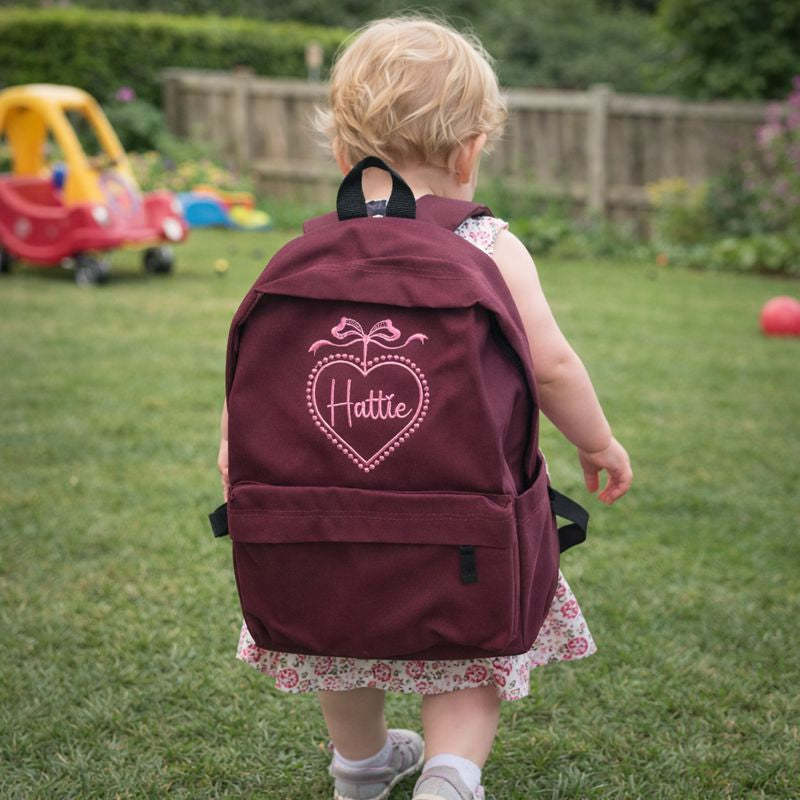 Personalised Heart Lockett Embroidered Backpack – Baby Changing Bag &amp; Toddler Nursery Bag
