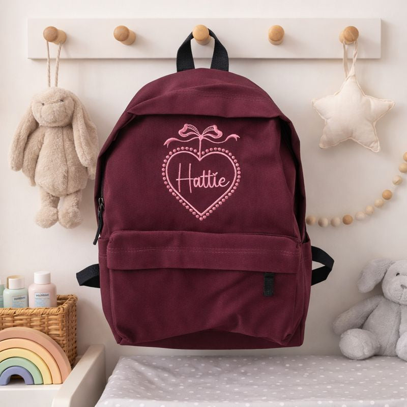 Personalised Heart Lockett Embroidered Backpack – Baby Changing Bag &amp; Toddler Nursery Bag