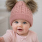 Cable knit personalised double pom hat - various colours