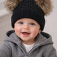 Cable knit personalised double pom hat - various colours