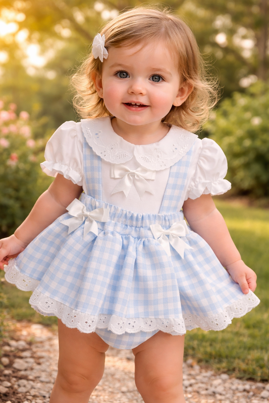 Baby Girls Spanish Romper Check set - blue