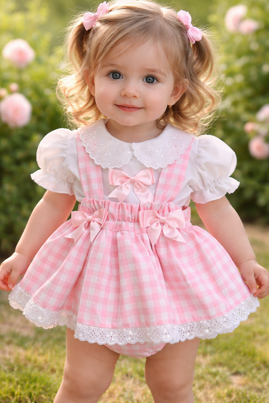 Baby Girls Spanish Romper Check set - Pink