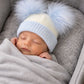 Blue & White baby personalised  Double Pom hat - First Size