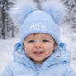 Blue kids personalised 3+ Month Double Pom hat