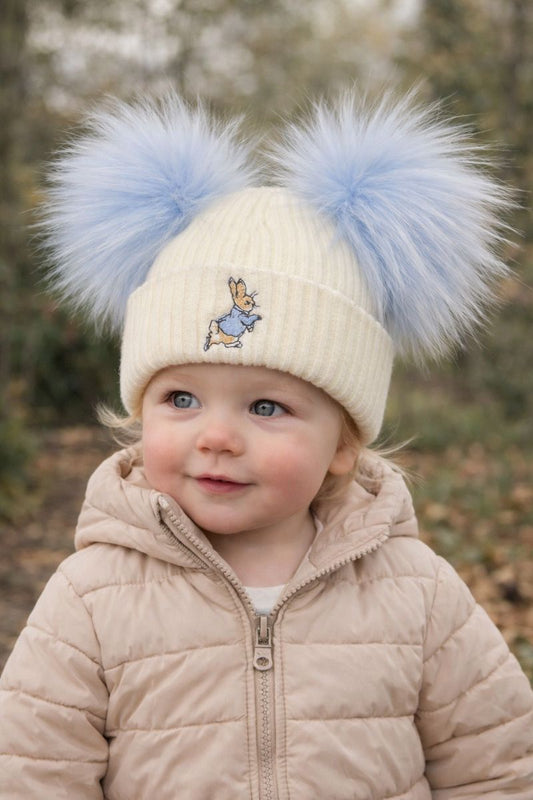 Blue Bunny Double Pom Hat - 3+ Months