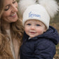 White kids personalised 3+ Month Double Pom hat