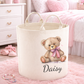 Pink Bow Teddybear Personalised Toy/Laundry Basket