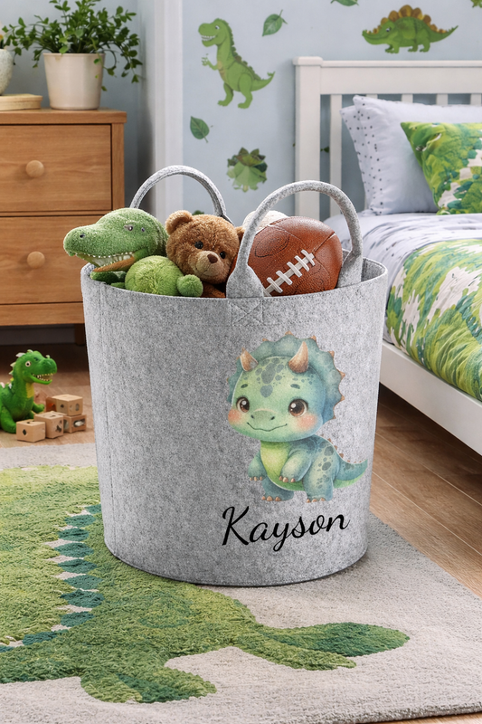 Green Dino Personalised Toy/Laundry Basket