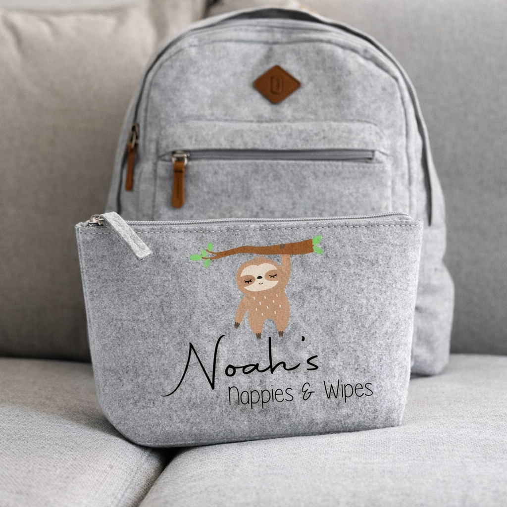 Nappy and Wipes storage bag with A Sloth