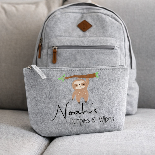 Nappy and Wipes storage bag with A Sloth