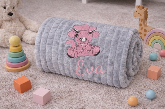 The Kenton baby Blanket Pink Dinosaur Design & Name - Various Colours