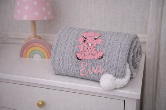Huxley Baby Blanket Pink Dinosaur Design & Name
