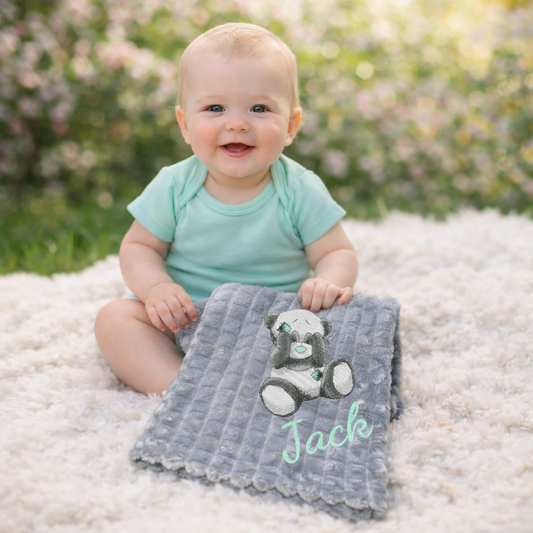 The Kenton baby Blanket Panda Design & Name - Various Colours