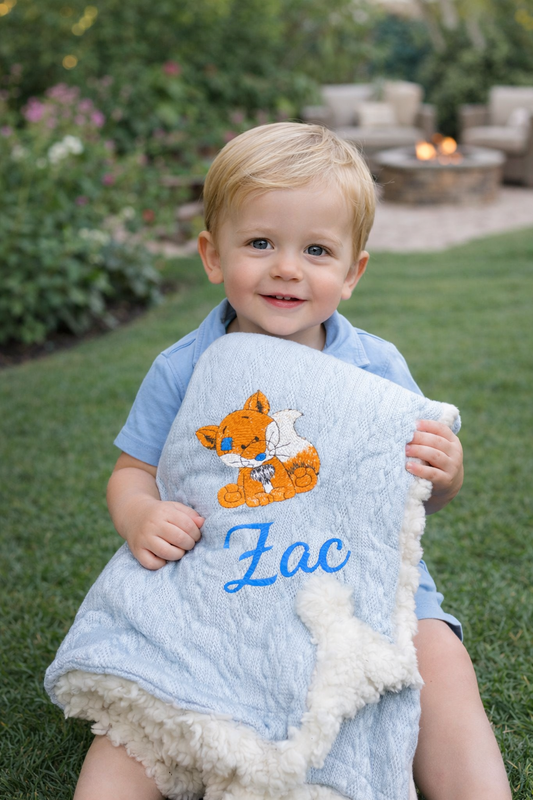 Huxley Baby Blanket Fox Design & Name
