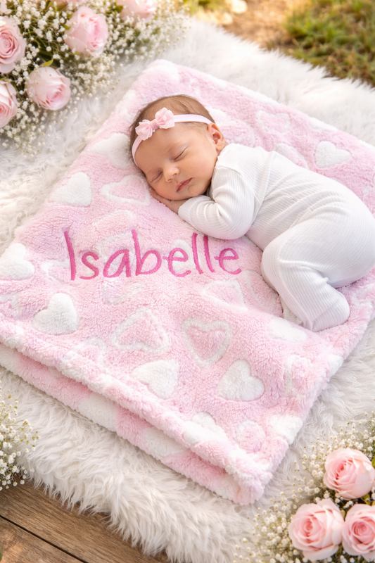 Pink Heart Personalised baby Blanket