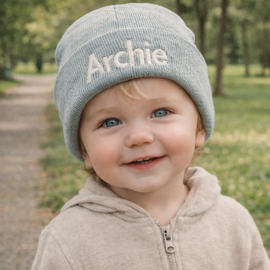 Sage Green Personalised Childrens Beanie Hat
