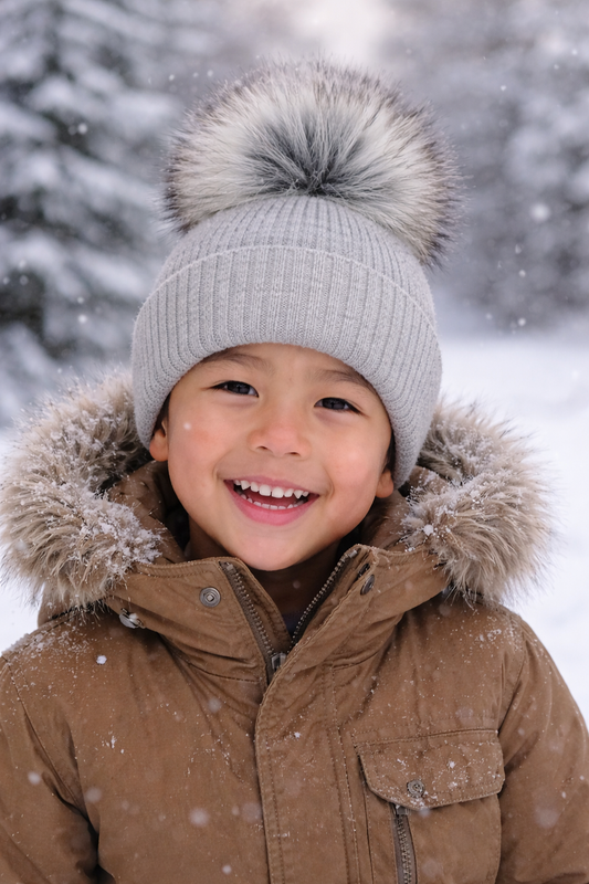 Grey/Grey Pom  Personalised Single Pom hat - various sizes