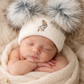 Grey Bunny Double Pom Hat - First Size
