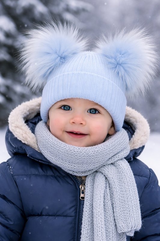Blue 1-4 years Double Pom hat