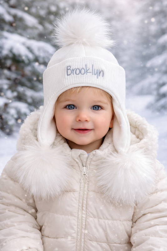 White Triple Pom hat - 3+ Months