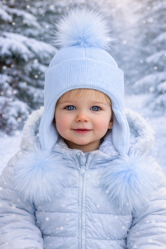 Blue Triple Pom hat - 3+ Months