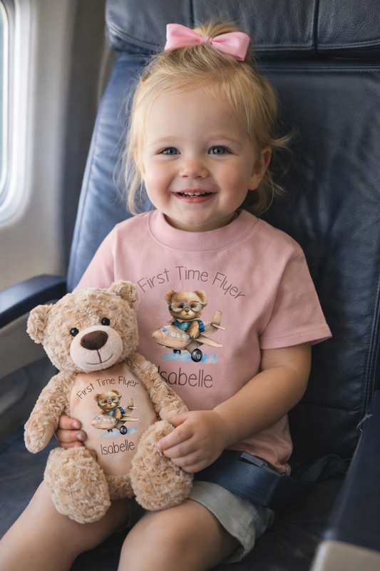 First Time Flyer personalised t-shirt Beige design - various colour tops