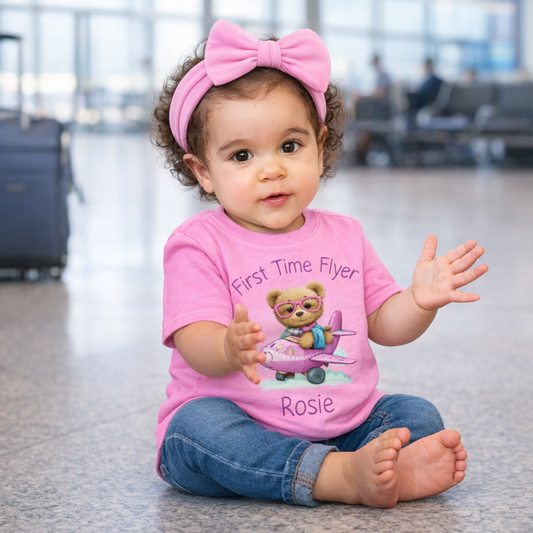 First Time Flyer personalised t-shirt with Pink Design - various colour tops