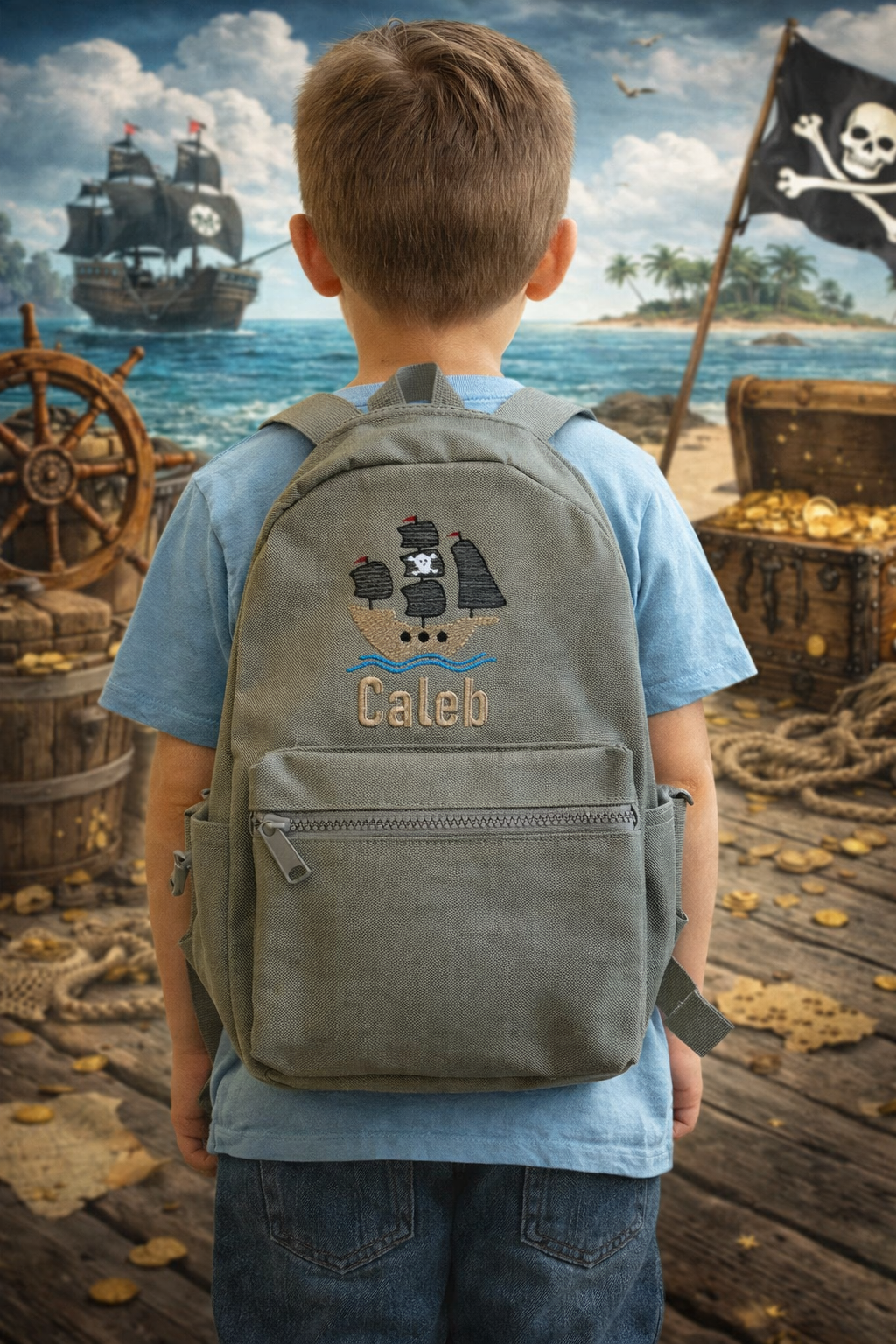Personalised children's backpack Pirate ship design