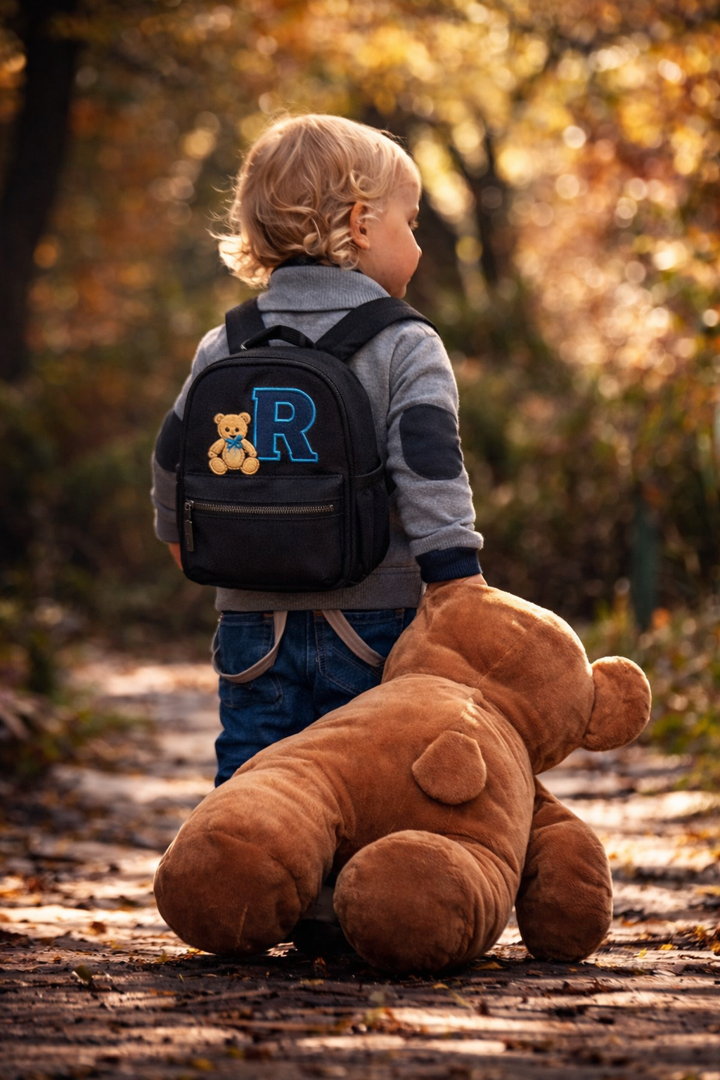Children's Backpack personalised with Teddy & initial Design