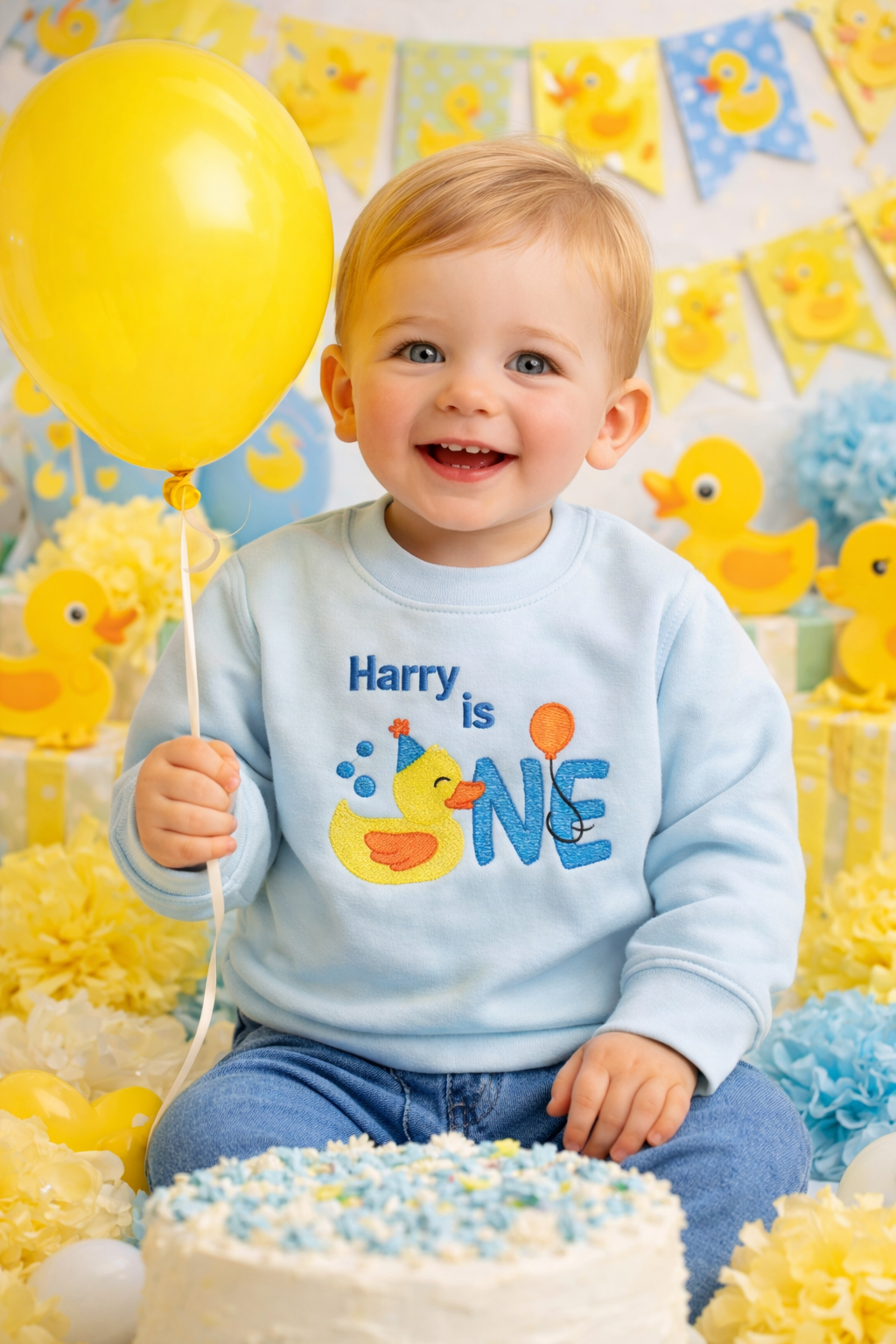 ONE Duck Embroidered Personalised Birthday Jumper - Various Colours