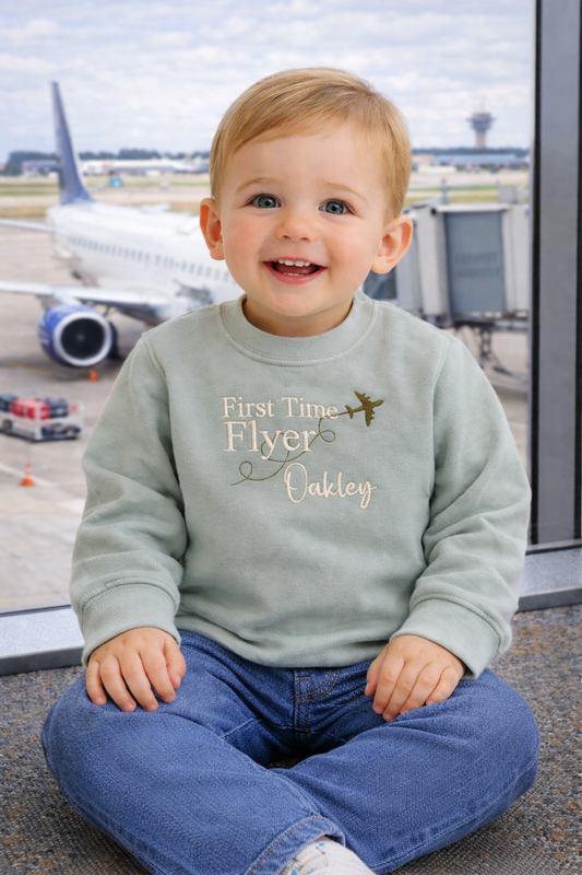 First Time Flyer kids personalised embroidered Sweater