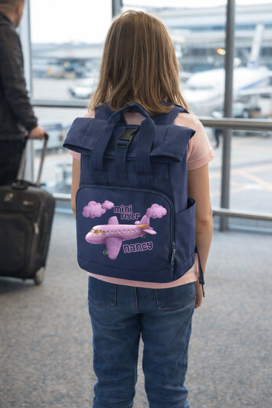 Mini Flyer personalised Mini Twin Handle Roll-Top Backpack pink design