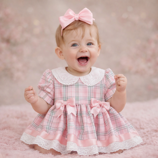 Baby Girls Spanish Dress - Tartan Pink
