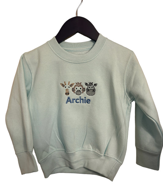 Safari animal personalised kids jumper - various colours