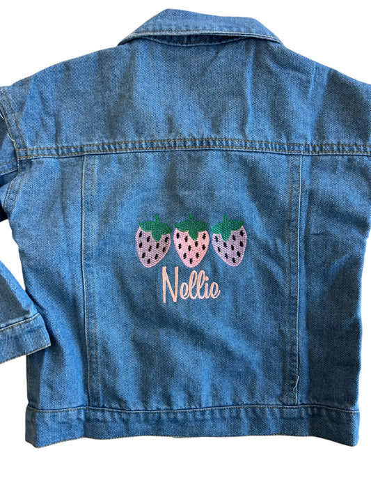 Personalised Kids' Denim Jacket - Strawberry design