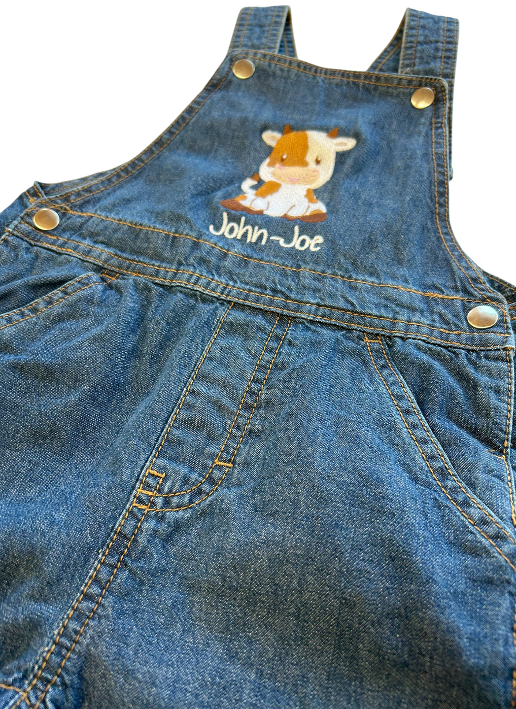 Kids Denim Dungarees Personalised Cow & Name design