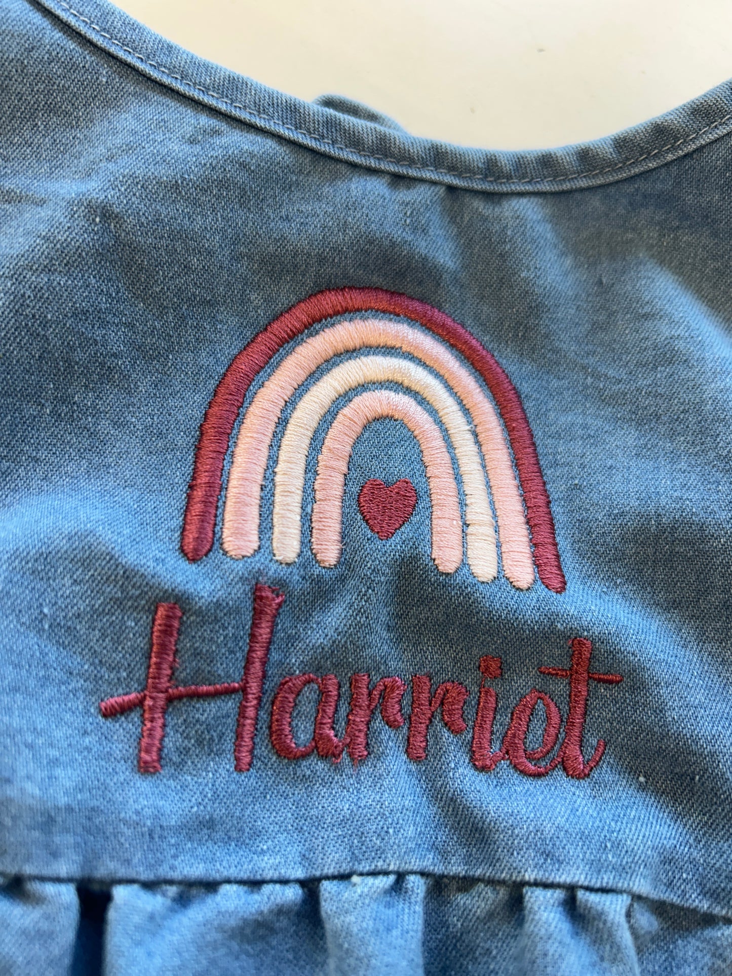 Rainbow Denim summer personalised romper
