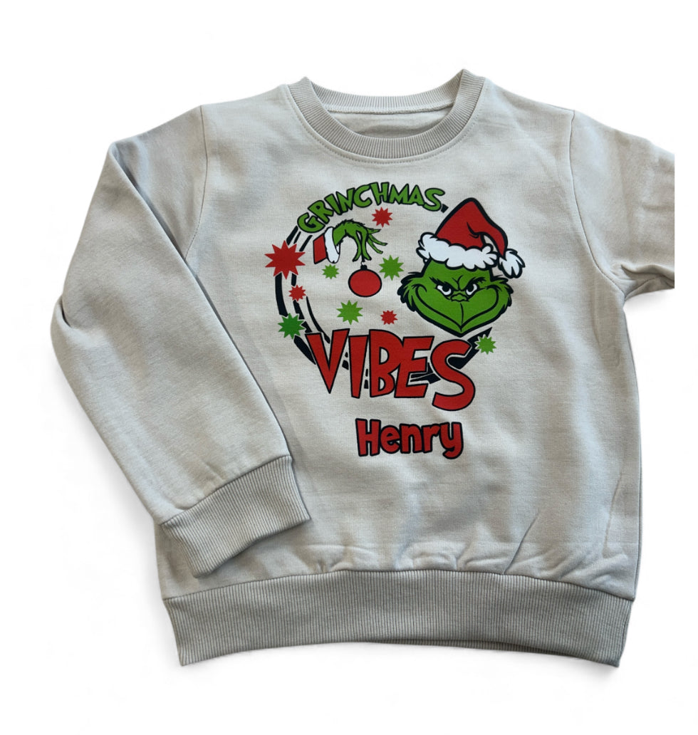 Merry Grinchmas Christmas Grinch Personalised Kids/Baby Sweater