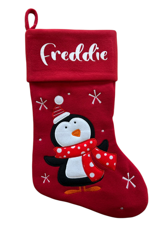 Christmas Stocking - Red - Penguin, Reindeer & Snowman designs