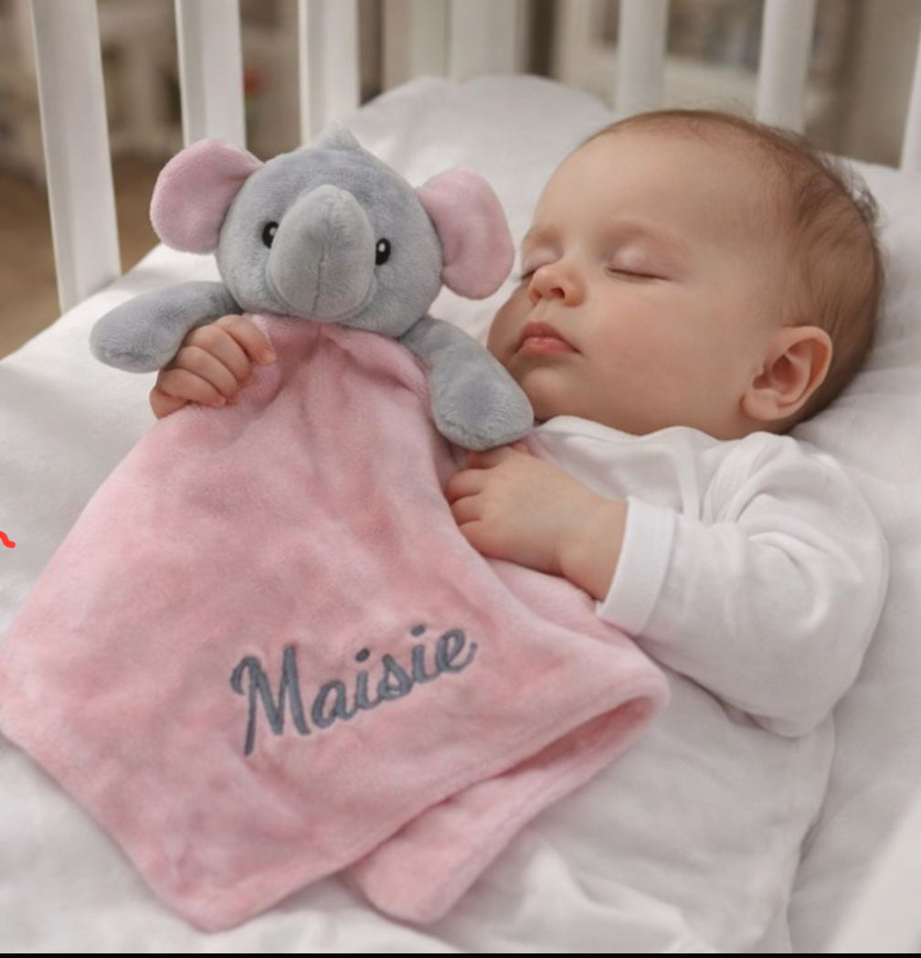 Pink Elephant personalised baby Comforter blanket
