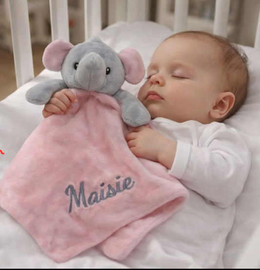 Pink Elephant personalised baby Comforter blanket