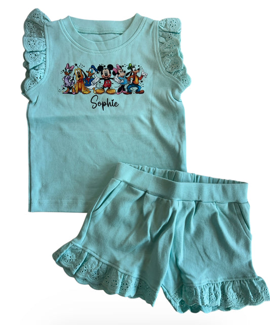 Frill style anglaise personalised shorts & top set - Mickey & Friends