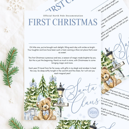 Official Nice List personalised kids First Christmas Santa letter Blue
