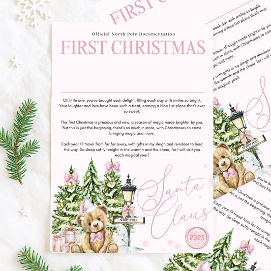 Official Nice List personalised kids First Christmas Santa letter Pink